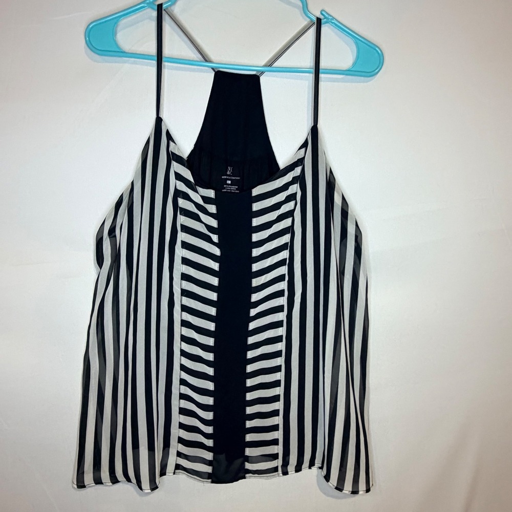 New York & Company Women Black White Striped Racerback Cami Top Large